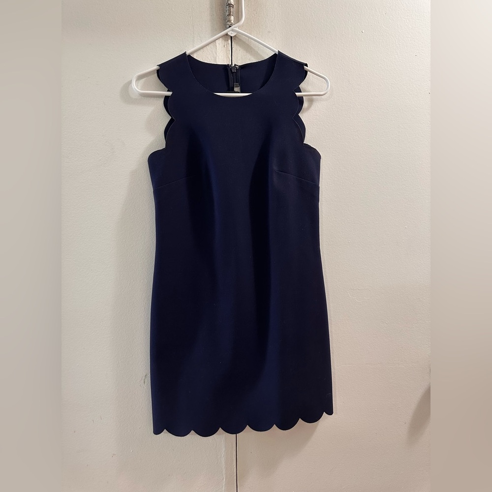 J. Crew Navy Blue Scalloped Dress